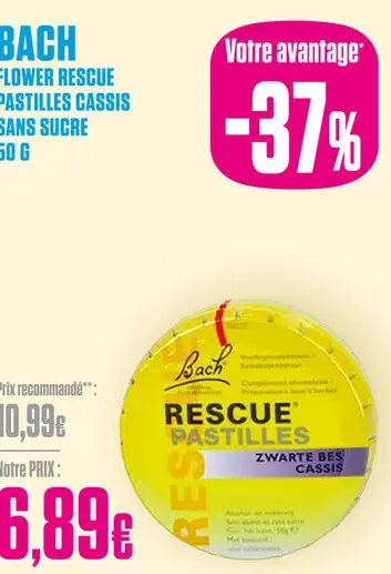 Offre: Bach Flower Rescue Pastilles Cassis Sans Sucre 50g