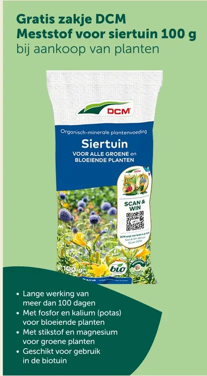 Promotie: DCM Meststof voor siertuin gratis bij aankoop van planten