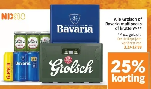 Aanbieding: Alle Grolsch of Bavaria multipacks of kratten
