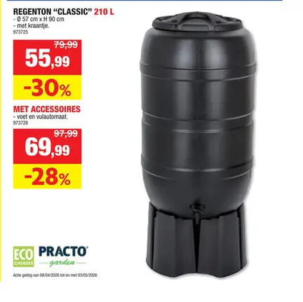 Promotie: Practo Garden Classic regenton 210l zwart