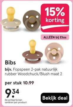 Aanbieding: Bibs Fopspeen 2-pak natuurlijk rubber Woodchu