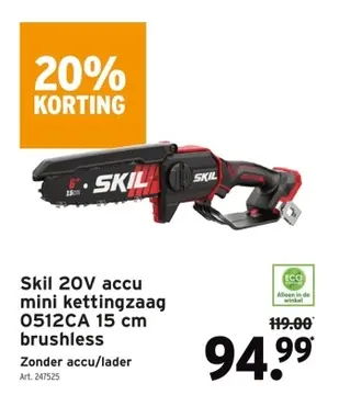 Aanbieding: Skil 20V accu mini kettingzaag 0512CA 15 cm brushless