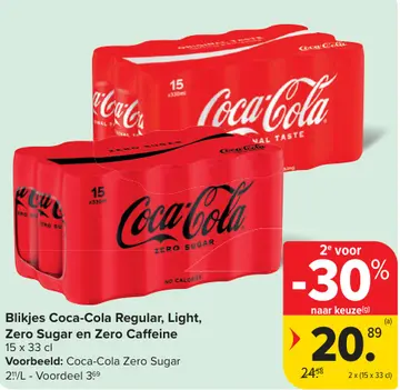 Aanbieding: Blikjes Coca-Cola Regular, Light, Zero Sugar en Zero Caffeine