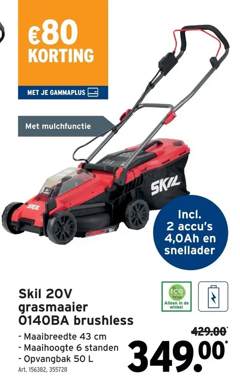 Promotie: Skil 20V grasmaaier 0140BA brushless