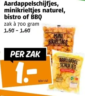 Aanbieding: Aardappelschijfjes, minikrieltjes naturel, bistro of BBQ