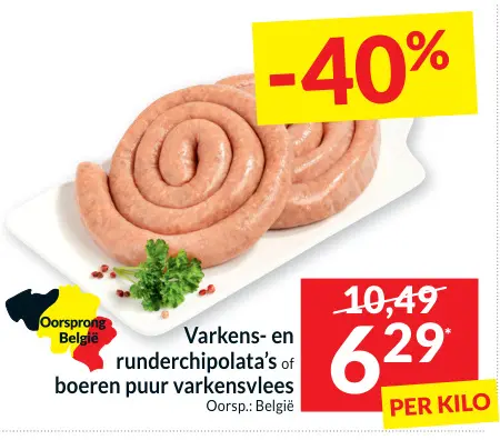 Promotie: Varkens- en runderchipolata's of boeren puur varkensvlees