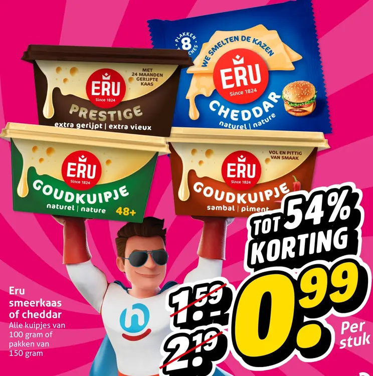 Aanbieding: Eru smeerkaas of cheddar