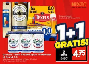 Aanbieding: Grolsch, Texels Skuumkoppe, Warsteiner of Brand 0.0%