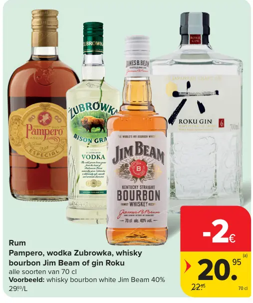 Promotie: Pampero, wodka Zubrowka, whisky bourbon Jim Beam of gin Roku