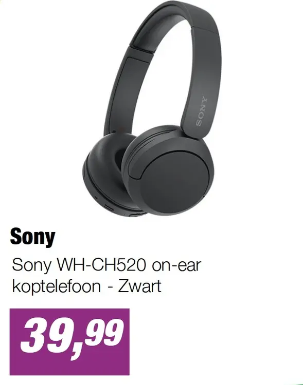 Aanbieding: Sony WH-CH520 on-ear koptelefoon - Zwart