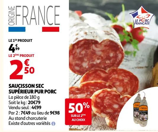 Promotie: Saucisson sec supérieur pur porc