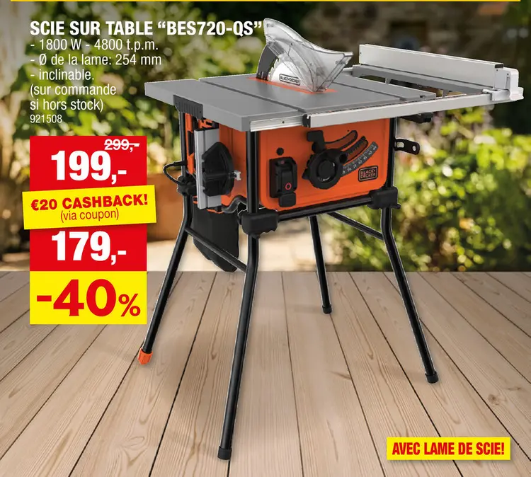 Offre: Black+Decker scie sur table 1800W 250mm