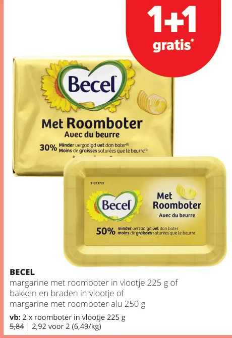 Promotie: margarine met roomboter in vlootje of bakken 