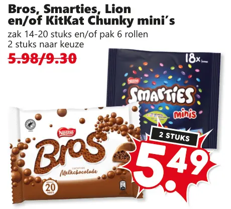 Aanbieding: Bros, Smarties, Lion en/of KitKat Chunky mini's