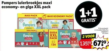Aanbieding: Pampers luierbroekjes maxi economy- en giga XXL pack