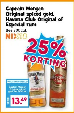 Aanbieding: Captain Morgan Original spiced gold. Havana Club Original of Especial rum