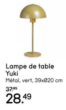 Offre: Lampe de table Yuki E27 - métal vert - 39xØ20 cm