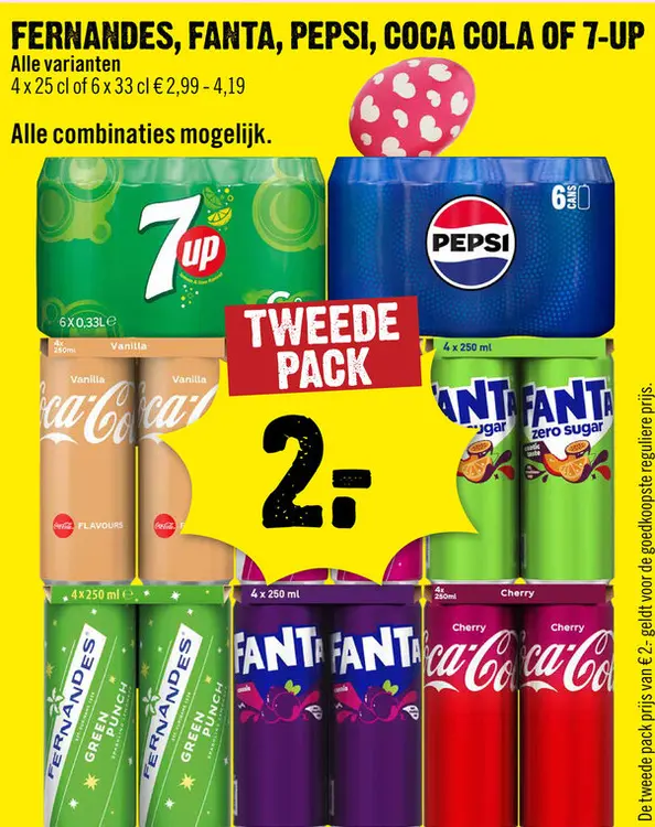 Aanbieding: Fernandes, Fanta, Pepsi, Coca Cola of 7-Up