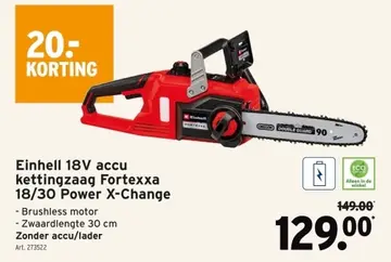 Aanbieding: Einhell 18V accu kettingzaag Fortexxa 18/30 Power X-Change
