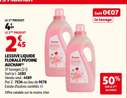 Offre: Lessive liquide florale pivoine
