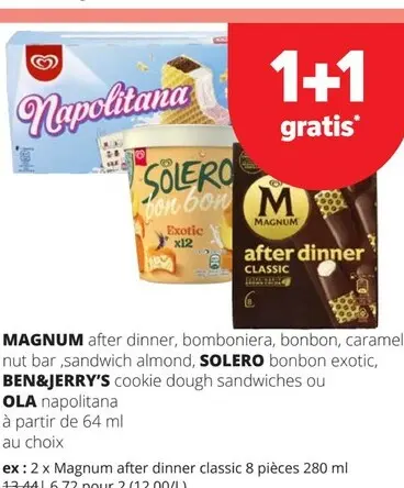Offre: After dinner, bomboniera, bonbon, caramel nut bar, sandwich almond, bonbon exotic, cookie dough sandwiches ou napolitana