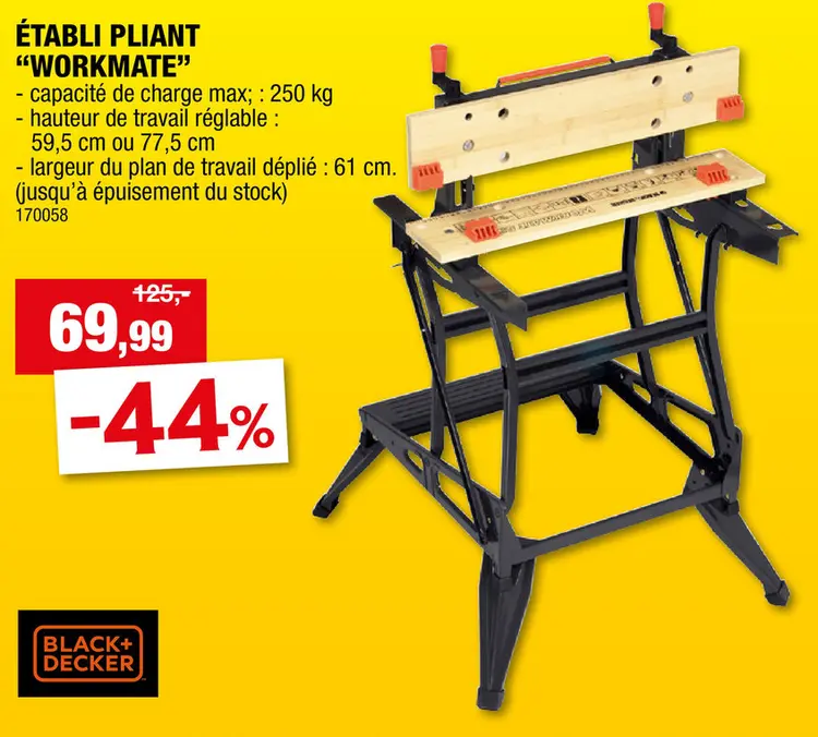 Offre: Black+Decker Workmate 550 établi 61cm 250kg