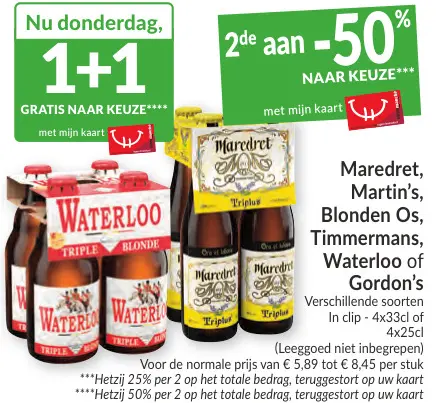 Promotie: Maredret, Martin's, Blonden Os, Timmermans, Waterloo of Gordon's