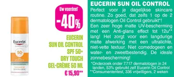 Aanbieding: Eucerin Sun Oil Control SPF 50+ Dry Touch Gel-Crème Onzuivere en Vette Huid met pomp 50ml