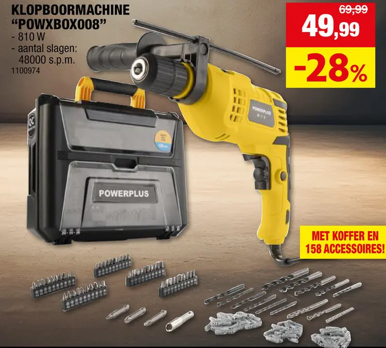 Aanbieding: Powerplus POWXBOX008 klopboormachine 810W + 158 accessoires