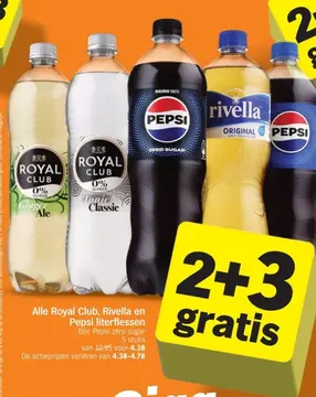 Aanbieding: Royal Club, Rivella en Pepsi literflessen