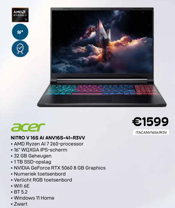 Promotie: Acer Nitro V 16S AI ANV16S-41-R3VV