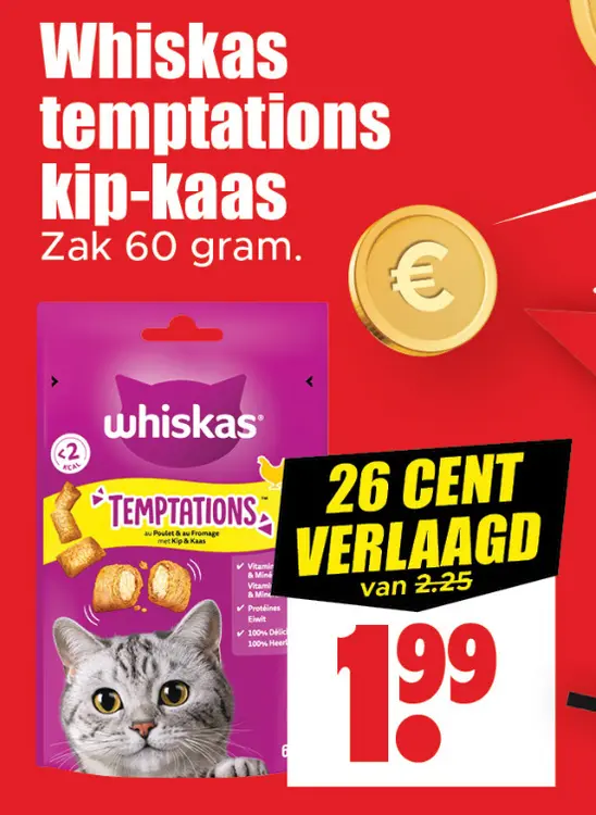 Aanbieding: Whiskas temptations kip-kaas