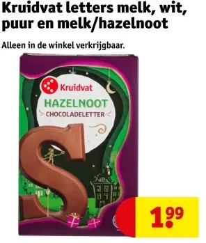 Aanbieding: Kruidvat letters melk, wit, puur en melk/hazelnoot