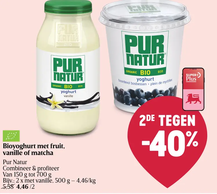Promotie: Bioyoghurt met fruit, vanille of matcha