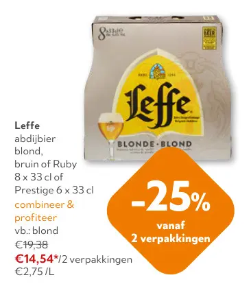 Promotie: Leffe abdijbier blond, bruin of Ruby