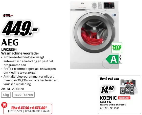 Promotie: AEG LF62R864 Wasmachine voorlader