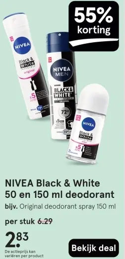 Aanbieding: NIVEA Black & White deodorant