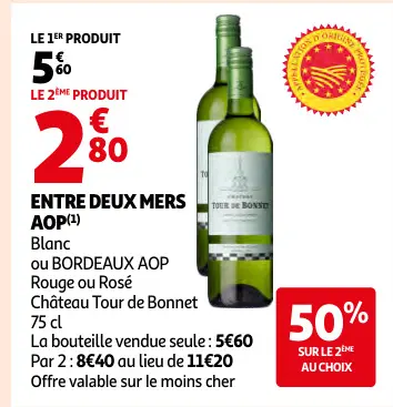 Promotie: ENTRE DEUX MERS AOP ou BORDEAUX AOP Rouge ou rose