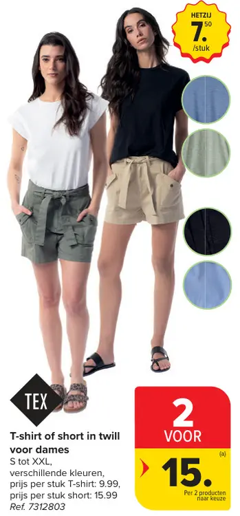 Promotie: T-shirt of short in twill voor dames