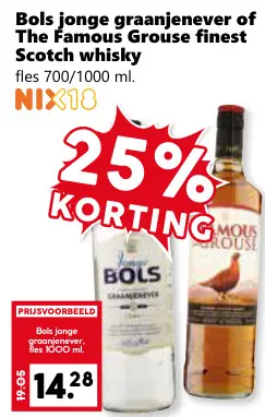 Aanbieding: Bols jonge graanjenever of The Famous Grouse finest Scotch whisky