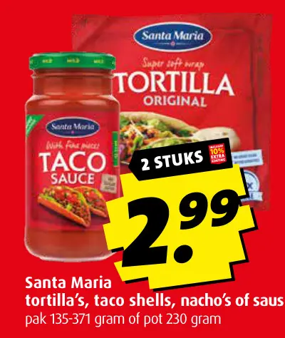 Aanbieding: tortilla's, taco shells, nacho's of saus