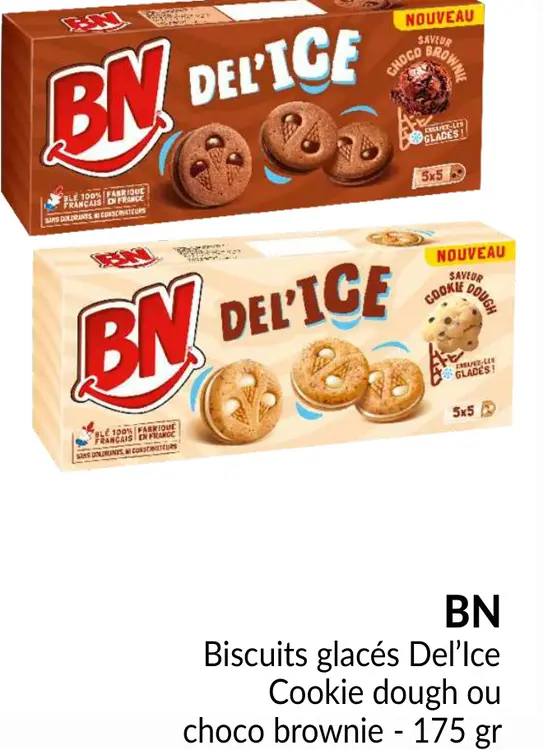 Offre: Biscuits glacés Del'Ice Cookie dough ou choco brownie