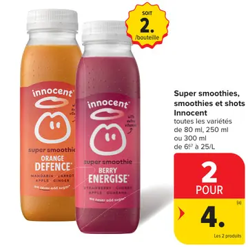 Offre: Super smoothies, smoothies et shots