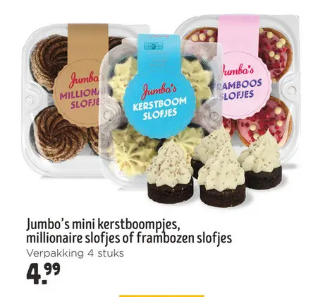 Aanbieding: Jumbo's mini kerstboompjes, millionaire slofjes of frambozen slofjes