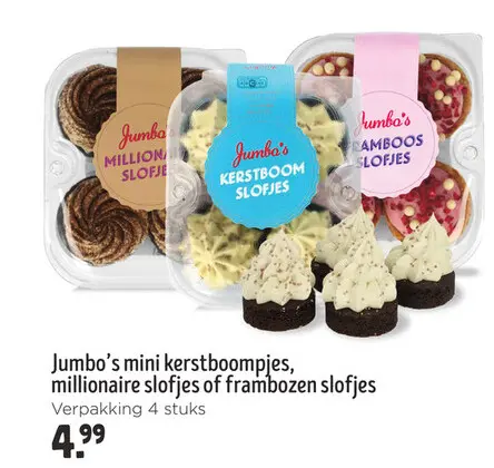 Aanbieding: Jumbo's mini kerstboompjes, millionaire slofjes of frambozen slofjes
