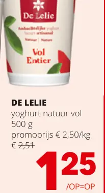 Promotie: De Lelie yoghurt natuur vol