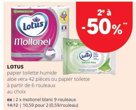 Offre: papier toilette humide aloe vera ou papier toilette