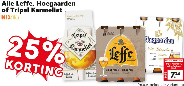 Aanbieding: Alle Leffe, Hoegaarden of Tripel Karmeliet