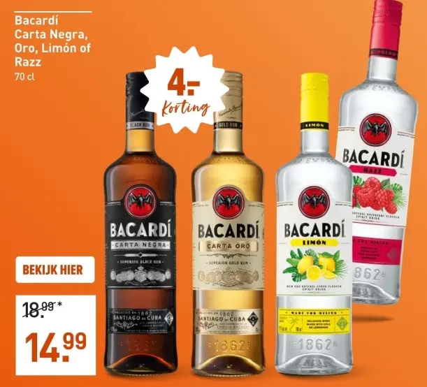 Aanbieding: Bacardí Carta Negra, Oro, Limón of Razz