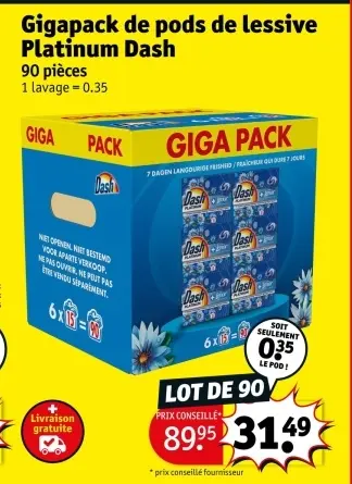 Offre: Gigapack de pods de lessive Platinum Dash